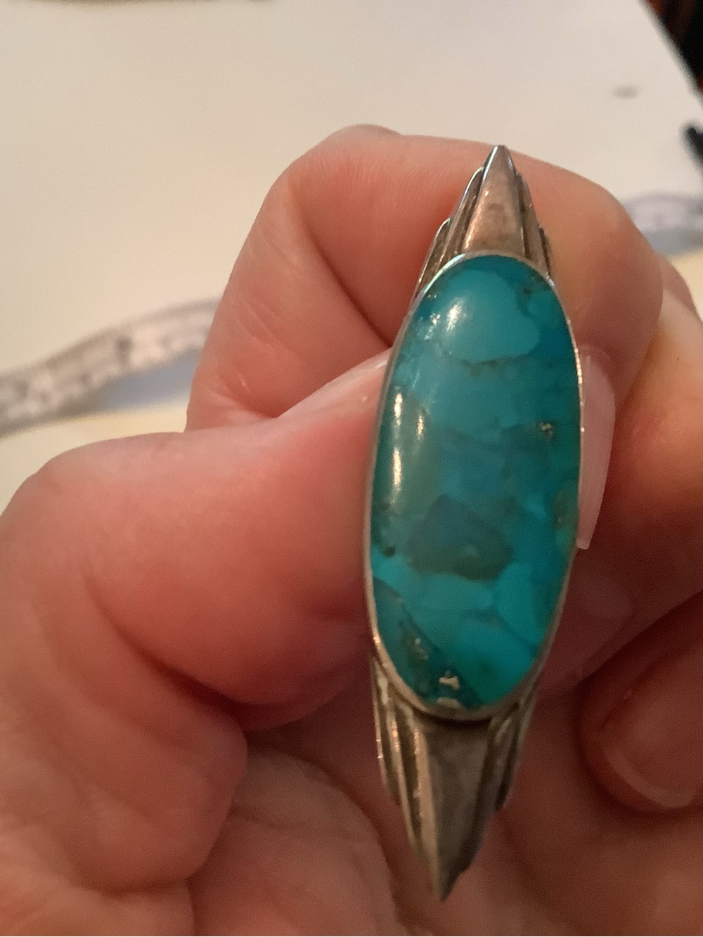 Turquoise Oval Statement Brooch in 925 Silver - Blue